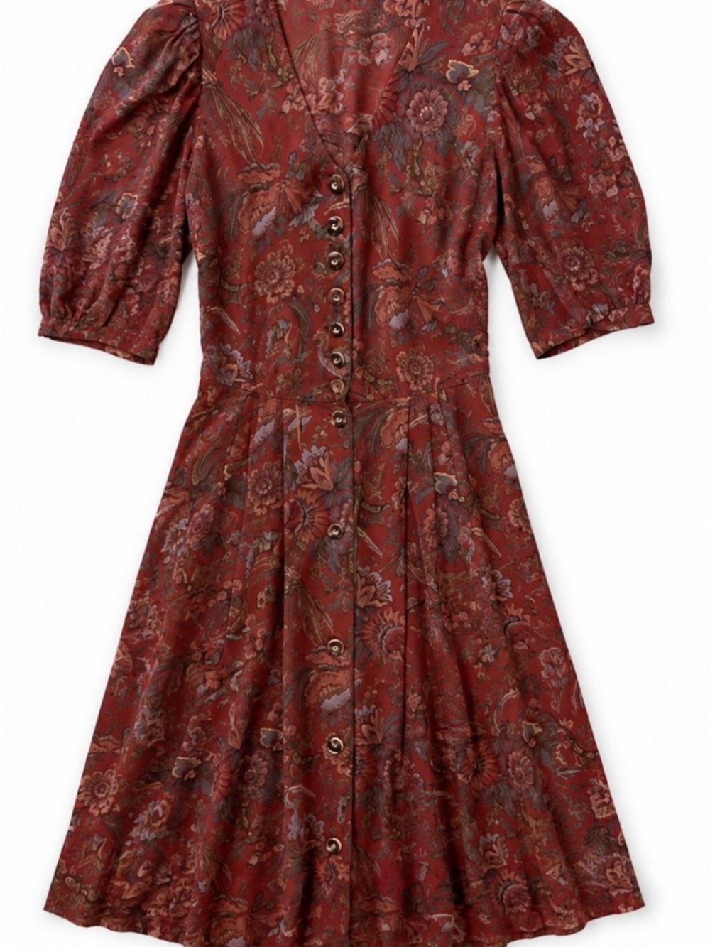 Wenger Rust Red Floral Button-Front Midi Dress